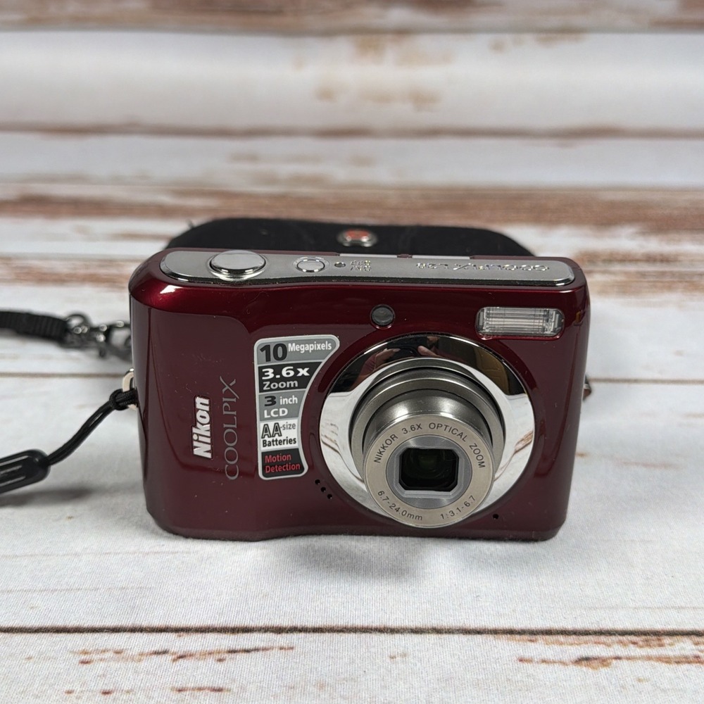 Nikon Coolpix L20 10MP Digital Camera Metallic Red 3.6x Zoom AA Battery Tested